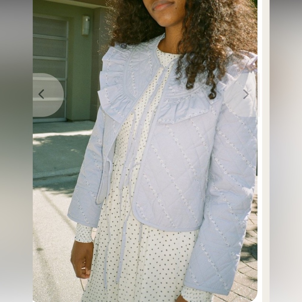 Ganni FAULKNER JACKET - SERENITY BLUE $250.00 spring quilted bow casual classic - Picture 3 of 11
